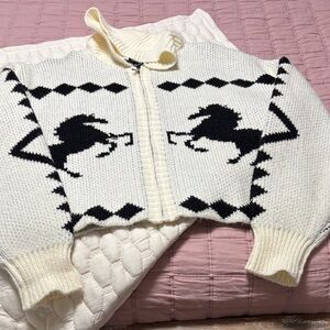 Forever 21 Cream and Black Horse Pattern Cardigan